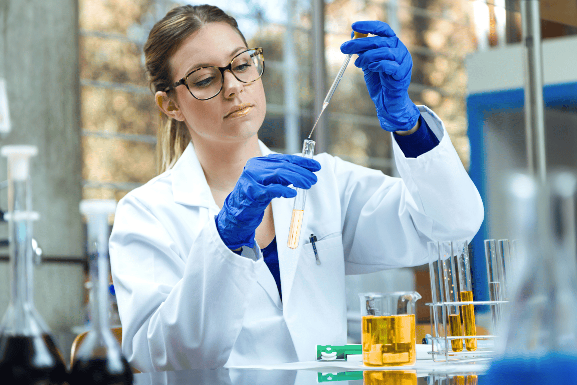 Female scientist testing electrolytes for morning sickness